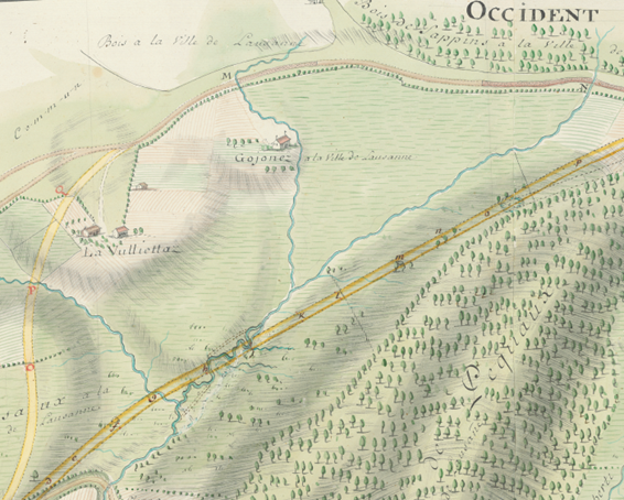 Extrait du plan du chemin de Lausanne à Berne par le Jorat