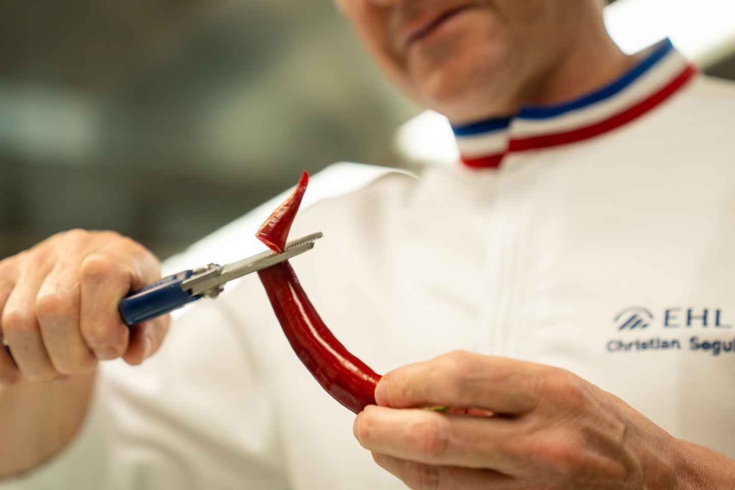 Chef Christian Segui using culinary shears Felco 1893