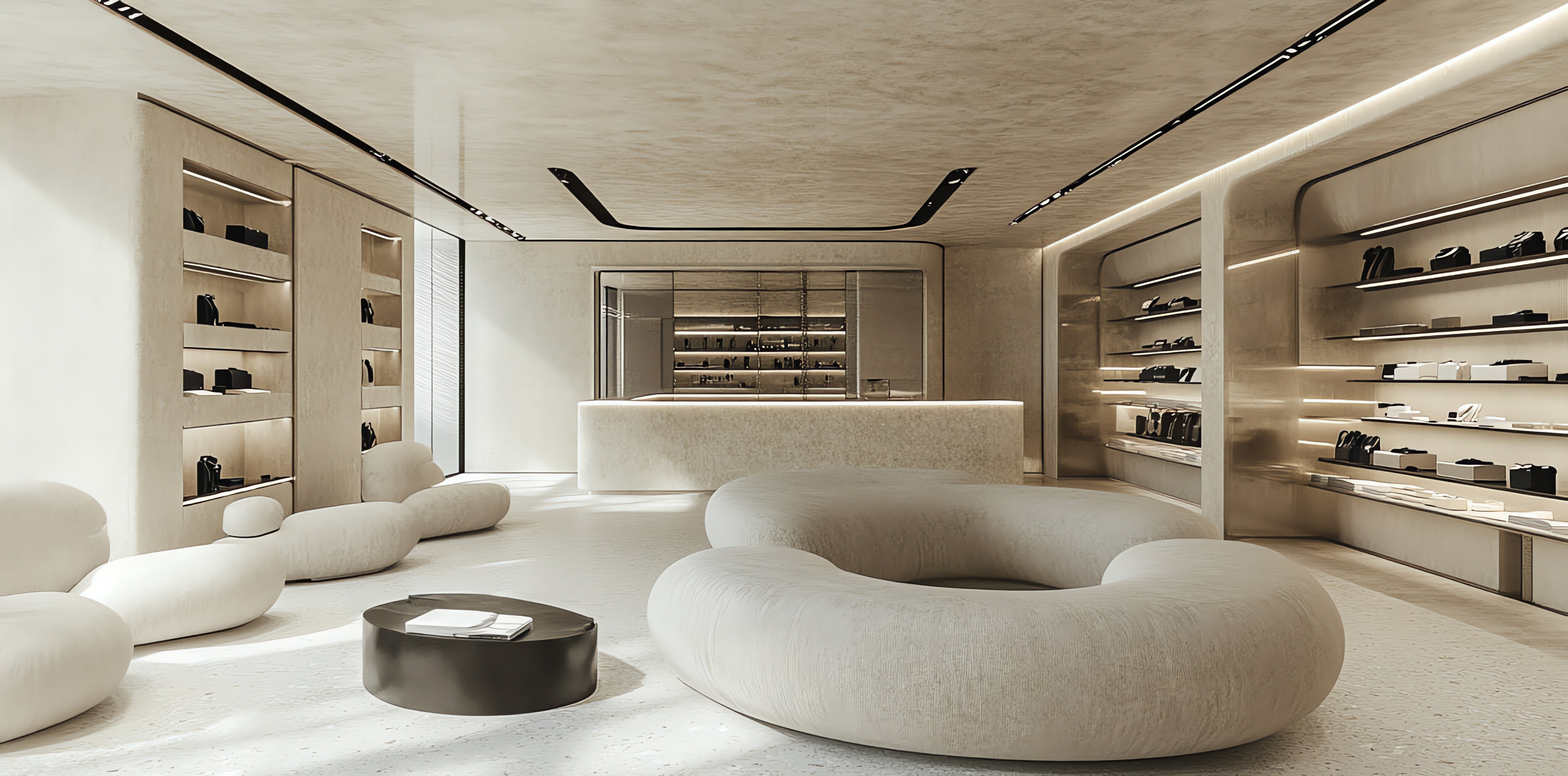 Interiors of a luxury boutique with bags and accessories