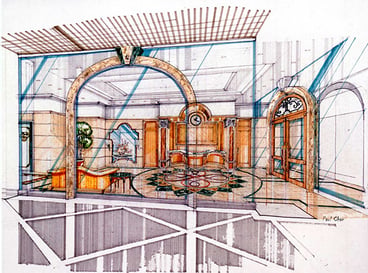 Sketch of a hotel hall design