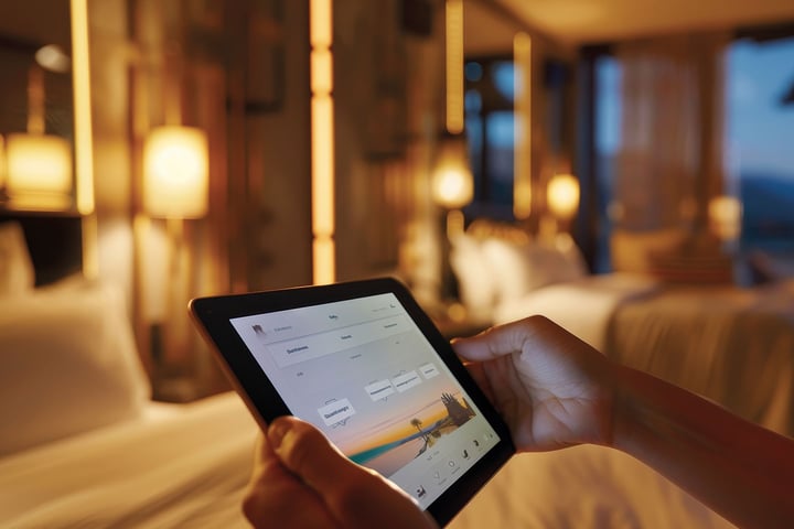 A guest browses a digital room service menu