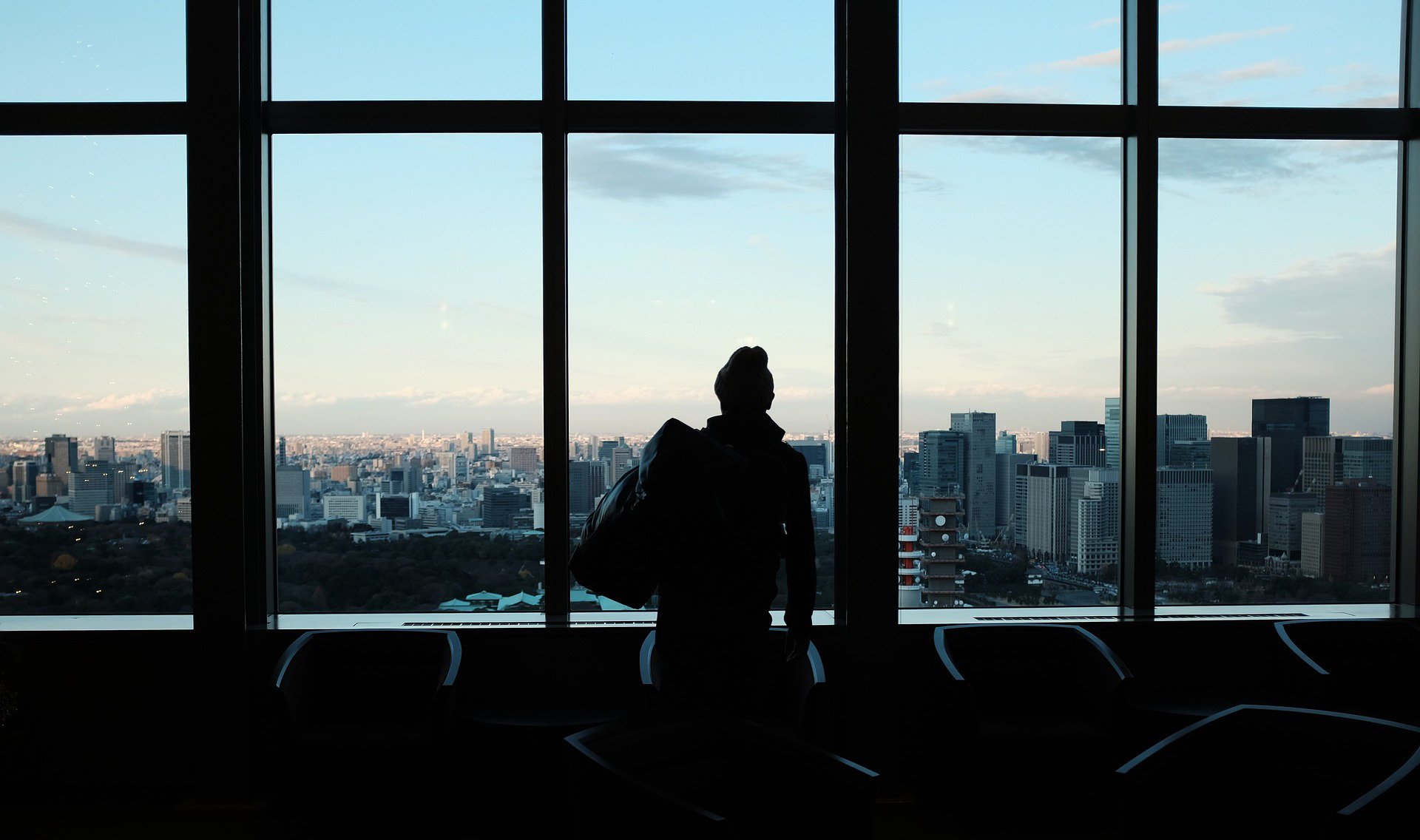Silhouette of a person overlooking the skyline