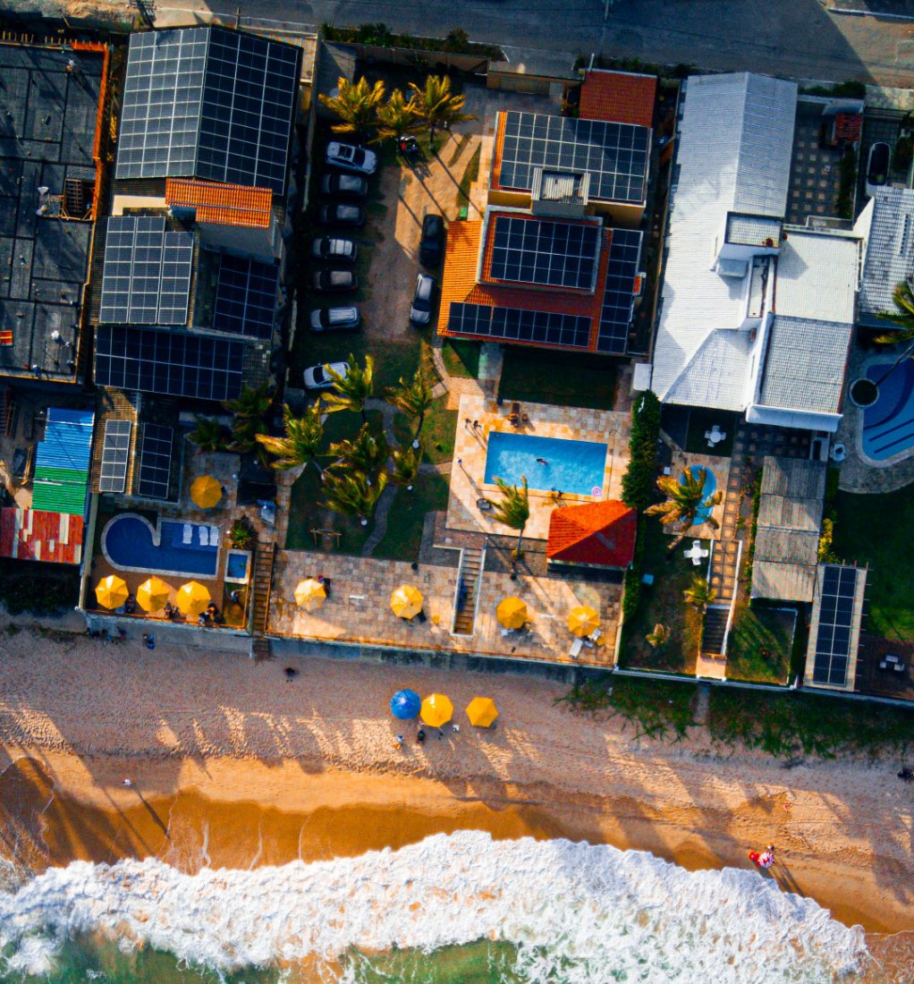 Solar panels atop resort buildings