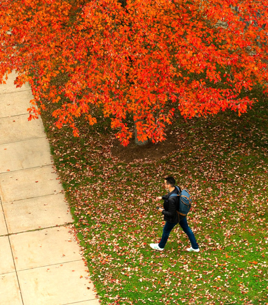 Student walking on campus