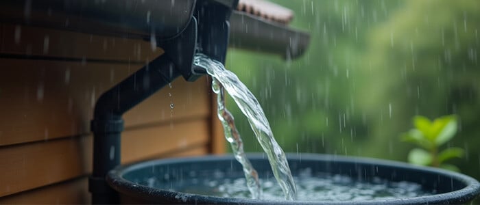 a bucket overflowing with rain water